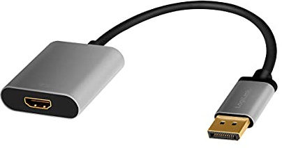 LogiLink CDA0108 - DisplayPort-HDMI Adapterkabel 4K/60 Hz, Alu, schwarz/grau, 0,15m