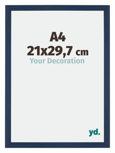 yd. Bilderrahmen DIN A4 21x29.7 cm Dunkelblau Gewischt - MDF Rahmen Mura | Your Decoration, Acrylglas aus Kunststoff, Wandmontage, Geeignet für Fotos, Poster und Puzzles, Made in Holland