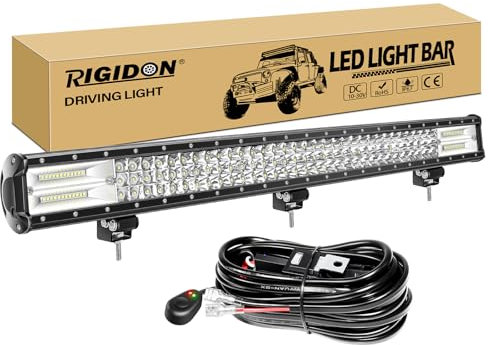 RIGIDON 86 cm LED Light Barre avec Faisceau de Câblage kit, 34 Pouces 468W Triple rangée 12V 24V Barre d'éclairage LED, Barre Lumineuse LED pour Offroad Véhicules Voiture camions 4x4 Tracteur,6000K
