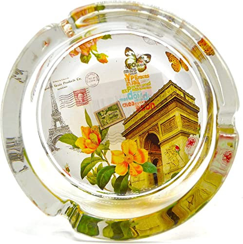 Paris France, France, Tour Eiffel, arc de triomphe, cendrier en verre (10 cm x 10 cm) collecteur de cendres en verre classique rétro. décoration forte. fumeurs