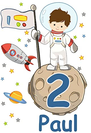 MissRompy Geburtstag DTF Bügelbild Astronaut (654) für dunkle und helle Stoffe mit/ohne Zahl groß Aufbügler Jahreszahl Dinos Bügelbilder Applikation Aufbügelbild