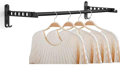 JOLY FANG Wand Kleiderlüfter, Kleiderständer kleiderhaken Klappbar mit Stange, Wandmontage Garderobenhaken Aluminium für Schlafzimmer Waschküche