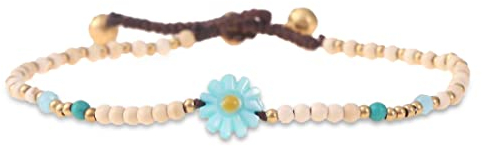 Made by Nami Surfer Fußkettchen mit Perlen Damen & Mädchen - Handmade Festival & Strand Accessoires - Goa Hippie Fußkette - Fußband Bunt Orientalisch (White Flower)