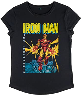 Marvel Women's Avengers Classic Iron Man Rolled Sleeve T-Shirt, Black, S
