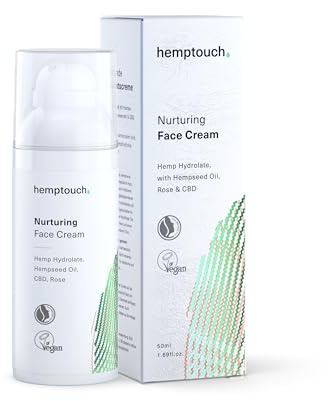 Hemptouch Nährende CBD Gesichtscreme (50ml) mit Hanföl, Hanfhydrolat, Hyaluronsäure und Rosenhydrolat – beruhigt und mildert erste Anzeichen von Hautalterung wie Rötungen sensibler Haut