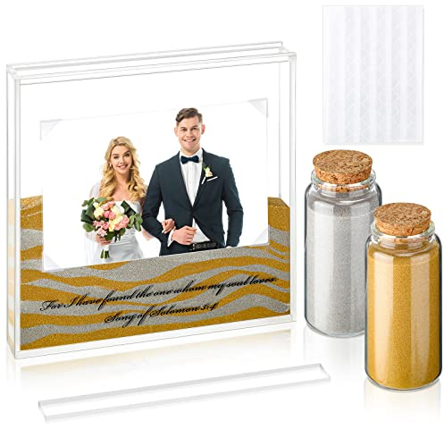 Kit de cérémonie de sable pour mariage comprenant 2 cadres photo en acrylique transparent et 2 supports de sable pour décoration de mariage, décoration d'intérieur