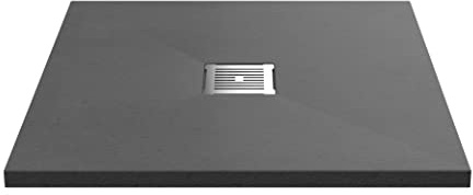 nuie NLT71006 Modern Bathroom Slimline Square Shower Tray - Grill Not Included, 800mm x 800mm, Slate Grey