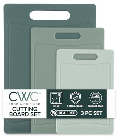 COOK WITH COLOR Non-Slip Cutting Board Set – Kitchen Essentials with Easy Grip Handle for Meat, Veggies, and Fruits, 3 Cutting Boards, Mint