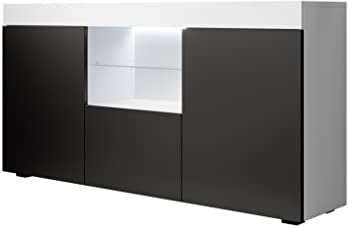MB Muebles Bonitos | Buffet Bahut Moderne Sefora | Largeur 135 x Hauteur 73 x Profondeur 34 cm | Meuble en mélanine Mate avec éclairage LED | Couleur Blanc et Noir, 135 cm x 73 cm x 34 cm