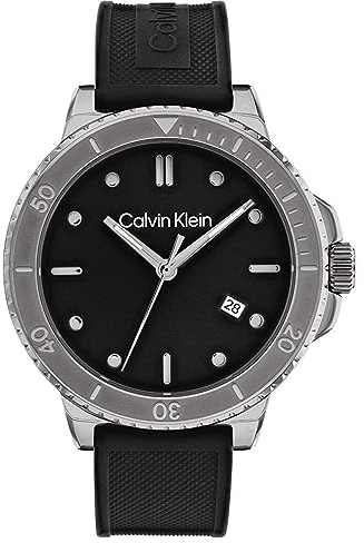 Calvin Klein Analog Quarzuhr für Herren mit Schwarzes Silikonarmband - 25200207