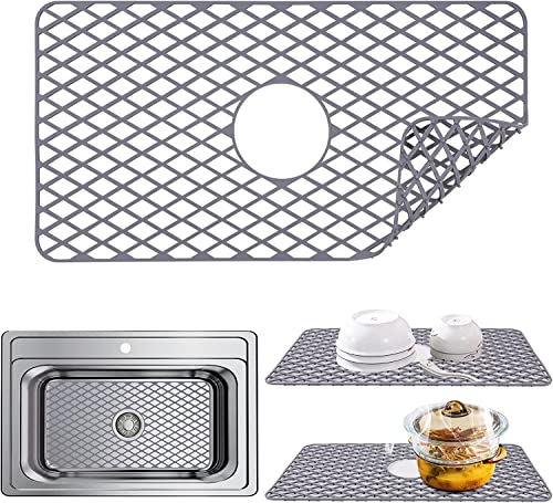 AUAUY Alfombrilla De Silicona para Fregadero De Cocina,1 PCS Resistente Al Calor, Antideslizante para Fregadero, Alfombrilla De Malla para Fregadero De Acero Inoxidable (Gris, 62,5 x 33 cm)