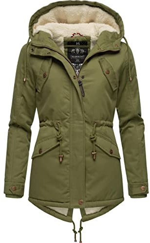 MARIKOO Damen warme Winterjacke mit kuscheliger Verstellbarer Kapuze Manolya Dusty Olive Gr. S