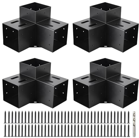 Pergola-Set, Pergola-Halterungen, 3-Wege, rechtwinklige Eckverlängerung, Holzarbeiten, DIY-Gitter, Pergola-Set, schwarze pulverbeschichtete Stahlhalterungen, modulare Pergola-Hardware für 4 x 4 Holz