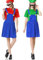 Super Brothers Cosplay Kostüme für Erwachsene Kinder, Halloween Carnival Cosplay Kostüm, Cosplay Kostüm mit Hut und Schnurrbart für Herren Damen Jungen Mädchen, Damen Rot, L
