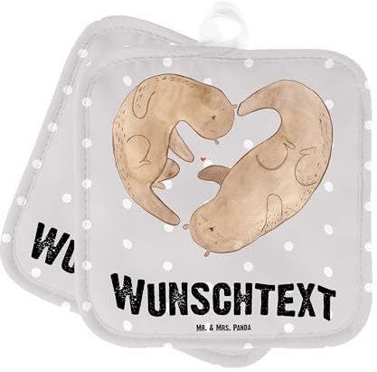 Mr. & Mrs. Panda Personalisierte Topflappen Otter Herz - Personalisierte Geschenke, Seeotter, Topflappen Set personalisiert, Liebe, Topflappen mit