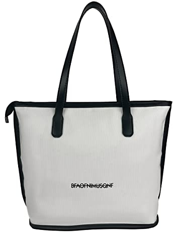 YAVO-EU Bolsa Tela Tote Bag, Bolso Lona Mujer Blanco Bolso Bandolera Mujer con Cremallera Asas Largos, Bolsa Compra Tela Reutilizable, Gran Capacidad