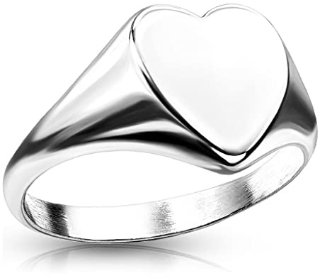 Bungsa® Silberner Ring Siegelring flaches Herz aus 316L Edelstahl Damen