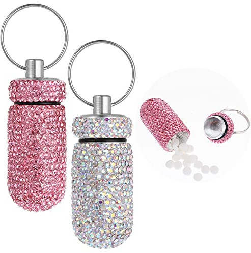 WLLHYF 2 Stück Bling Pill Container Pillenbox Glitzer Strass Tragbare Reise Mini Pillenhalter Wasserdichte Pillendose Tragbare für Reisen Outdoor Camping