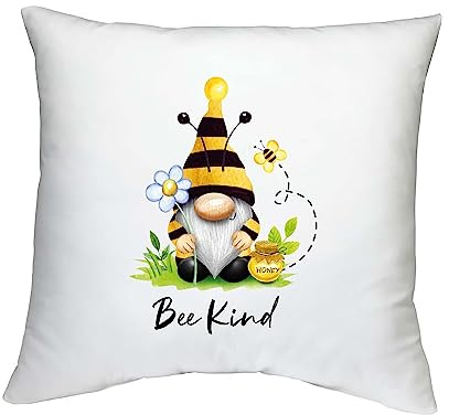 Shopagift Bee Kind Cushion Cover Garden Gonk Gnome Bumblebee Gift Bedroom Lounge Accessory - 40cm x 40cm