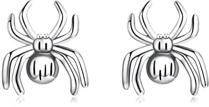 Spinne Halloween Ohrringe für Damen - Qings Sterling Silber 925 Klein spinnennetz Sipder Ohrstecker Jahrgang Schwarz Tier Halloween-Schmuck Geschenke für Frauen Mädchen Mutter