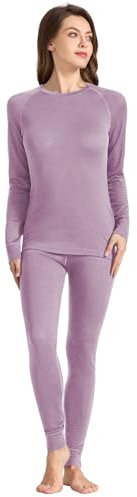 woolcano Womens 100% Merino Wool Base Layer Sets for Ski Lightweight Thermal Underwear Violet L