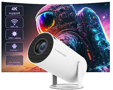 Android 11 Mini Projector - 4K 1080P Full HD, WiFi6 BT5.0, Auto H Correction, 180° Rotatable for Phone/TV Stick/Laptop (Grey)