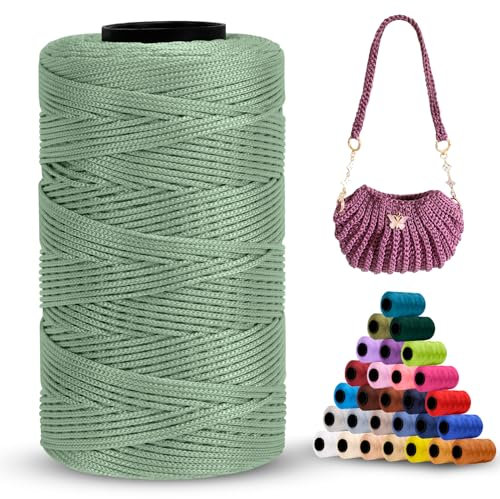 LEREATI Polyester Garn 1mm x 230m Makramee Garn 1mm Baumwollgarn Polyester Macrame Cord Polyester-Seil Baumwollkordel für Handtasche, Umhängetasche, Häkeltasche, Strickwaren (Bohnengrün)