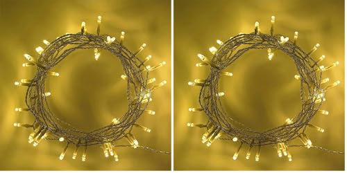 SHATCHI 40 Warm White LED Lights Clear Cable Battery Operated Fairy String Christmas Tree Wedding Party Birthday Garden Party Window Decorations (Pack of 2)