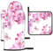 Ofenhandschuhe und Topflappen mit rosa Blumen und Schmetterlingen, 3-teilig, hitzebeständig, wasserdicht, zum Backen, Kochen, Grillen