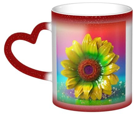VducK Farbwechselnde Tasse, 3D-bunte Sonnenblumen-Druck, kreative Kaffeetassen, lustige Farbwechsel-Tasse, 325 ml, Keramiktasse, magische Tasse für Männer und Freunde