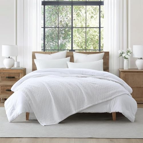 Tahari Home - Decke, weiche Rautenstruktur, Baumwolldecke, gemütliche Heimdekoration (Shelley Bright White, Full/Queen)