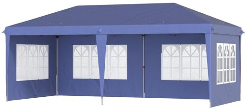 Outsunny 3 x 6m Garden Pop Up Gazebo, Height Adjustable Marquee Party Tent with Sidewalls, Storage Bag, Blue