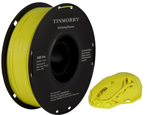 TINMORRY ABS Filament 1.75mm, ABS (Pro) 3D Drucker Filament 1KG, gute Hitzebeständigkeit, stark & haltbar, Maßgenauigkeit ±0.03mm, perfekte Kompatibilität mit Bambu Lab X1C FDM 3D Drucker,gelb
