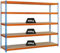 PROREGAL Schwerlastregal Big Wood YETI Five | HxBxT 200x120x45cm | Fachlast 400kg | Blau-Orange | Regal Standregal Werkstattregal Lagerregal Kellerregal