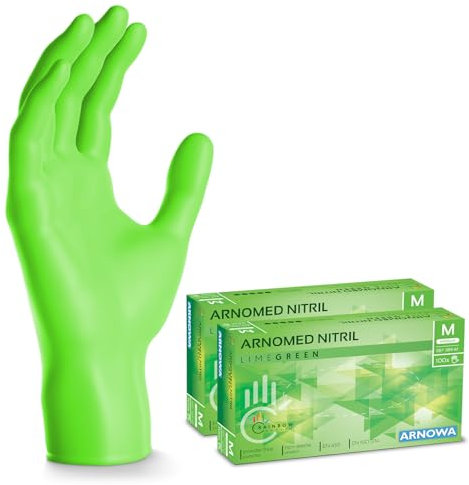 200x ARNOMED Einweghandschuhe Grün (2x100 Stück), Einmalhandschuhe M, Nitril Handschuhe Einweg, Nitrilhandschuhe puderfrei, Gummihandschuhe Einweg, Schutzhandschuhe, Handschuhe Nitril XS, S, M, L, XL