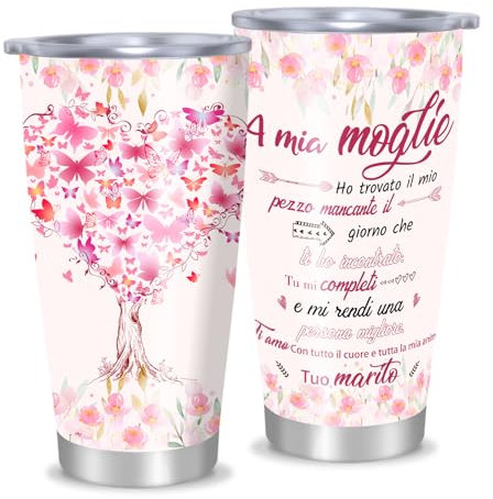 Regalo Moglie, Regalo Moglie Compleanno,Regalo San Valentino per Lei, Mug Termica Idee Regalo per Moglie Anniversario, Regalo per Moglie da Parte del Marito, Regali Moglie Natale Tazza Termica 20oz