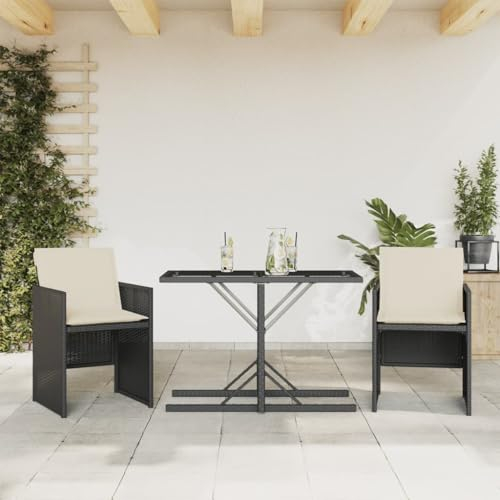 Festnight Poly Rattan Sitzgruppe für 2 Personen, Outdoor Möbel platzsparend zusammenschiebbar, Bistroset Gartenmöbel Set mit 2 Stühlen & Tisch, Balkon Lounge Set, Gartenmöbel, Terrassenmöbel schwarz