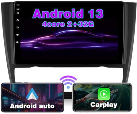 RICBAFEE Car Radio for BMW 1 Series E87 E81 E82 E88(AT) 2004-2011, 9 Inch Touch Display Car Stereo with CarPlay Bluetooth WiFi Rear View Camera Steering Wheel Control (Automatic AC, 2+32GB 4Core)