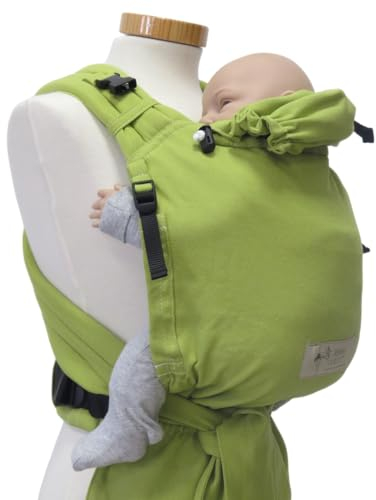 Storchenwiege Babytrage, für Babys ab Geburt, von 3,5kg bis 15 kg, Oeko Tex, 100% Baumwolle, deutsche Produktion (Maigrün)