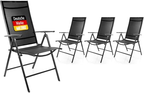4 Stück Gartenstühle 120 kg belastbar - hochwertige Balkonstühle - Gartenstuhl Klappstuhl mit 7-fach verstellbarer Rückenlehne - Campingstuhl für Balkon, Garten & Terrasse - dunkelgrau/schwarz