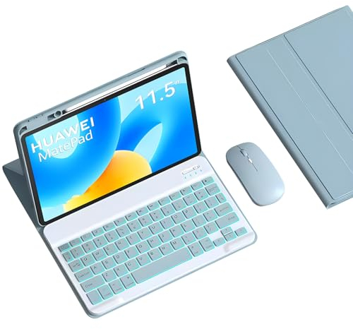 Tastatur Hülle für Huawei Matepad 11.5 2023, Abnehmbare Kabellose Bluetooth-Tastatur Mit Hintergrundbeleuchtung, Stifthalter, Tablet-Maus,Blau