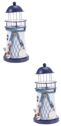 OFFSCH 2St Teelichthalter nautisches Fischnetz nautische Mottoparty -Dekor Muscheldekor hühner spielzeug kinderknallzeug Ornament Laterne handgemalter Leuchtturm mediterraner Stil
