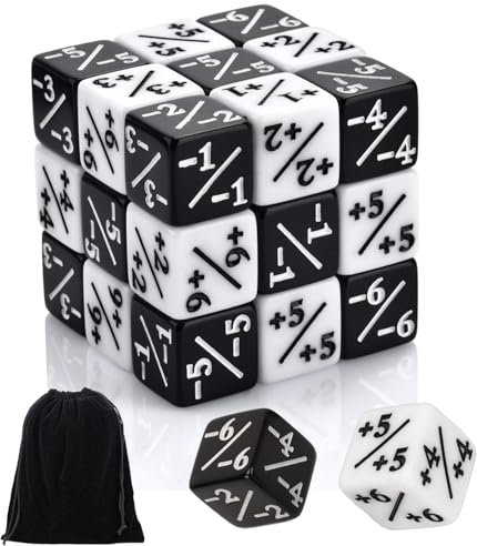 24 Stück MTG Würfel, Würfel Zähler (Weiß+Schwarz), Token Würfel Loyalität Würfel Würfel Kompatibel mit Kartenspiel Zubehör, Mit Aufbewahrungsbeuteln