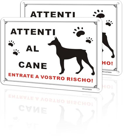 Acuxiaza 2 PZ Attenti Al Cane Cartello Alluminio 20x15 cm Targhetta Attenti Al Cane Adesivi Cartello Attenzione Al Cane Resistente UV, Impermeabile, Durevole, Facile da installare