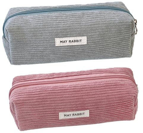 GmwyCzV 2 Stück Pencil Case Cord-Stoff, Waschbar Stiftemäppchen, Tragbares Federmäppchen mit Praktischem Reißverschluss, Aesthetic Federmäppchen, für Teenager Männer Und Frauen (Grau+Rosa)