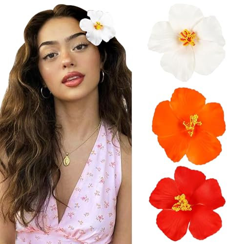 LunarCharm 3 piezas Hawaiian clips de flores para el cabello, plumeria hibisco clip de pelo para las mujeres, los clips de flores artificiales, para las vacaciones, fiesta en la playa, piscina