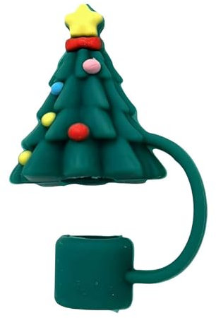 rujjftsy Christmas Straw Cover for Stanley, 10mm Christmas Straw Toppers Straw Tip Covers, Silicone Christmas Tree Hat Santa Elk Straw Topper Reusable Straw Tip Caps Christmas Straws Accessories