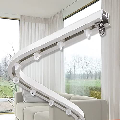 Biegbare Vorhangschiene mit Seilzug-Sets für Erkerfenster/Balkon/Duschraumteiler, weiß, 2,9 m