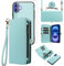 Asuwish Phone Case for iPhone 16 6.1 inch Zipper Wallet Detachable Cell Cover with Tempered Glass Screen Protector Crossbody Lanyard Strap Flip Card Holder Slot i Phone16 i16 16Case Women Green