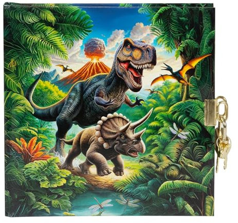 goldbuch 44 157 Tagebuch Vulkan, Kindertagebuch mit 96 Seiten, Notizbuch abschließbar, Kinder Journal mit Schloss & 2 Schlüssel, Kunstdruckeinband, ca. 16,5 x 16,5 cm, Dinosaurier-Motiv, mehrfarbig